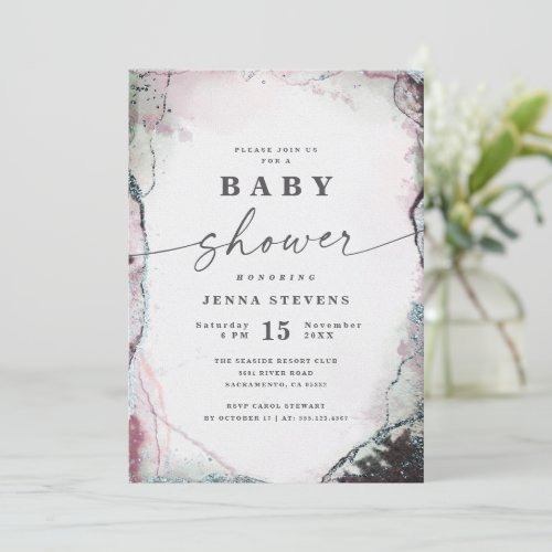 Modern Abstract Purple  Green Baby Shower Invitation