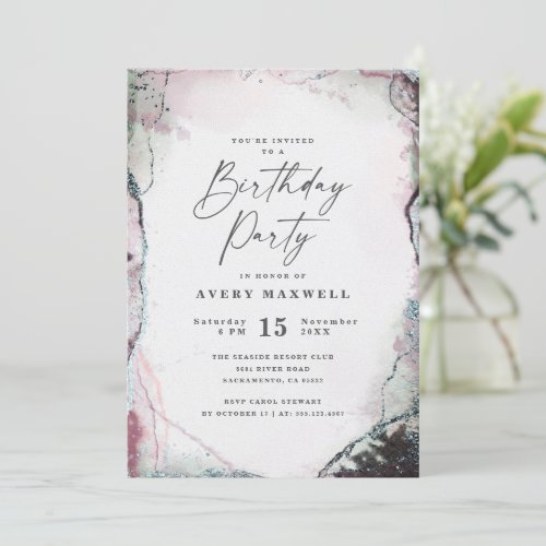 Modern Abstract Purple  Green Birthday Party Invitation