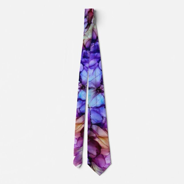 Modern Abstract Purple Haze Alcohol Ink  WeddinG Neck Tie (Back)
