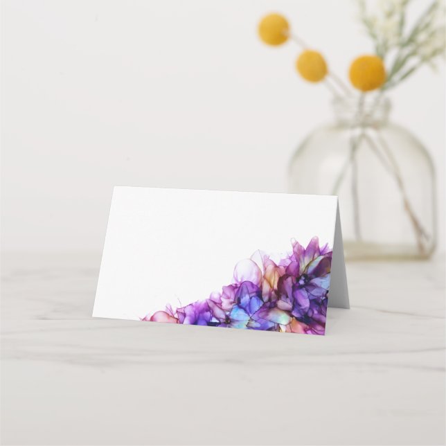 Modern Abstract Purple Haze Alcohol Ink  Wedding Place Card (Front)