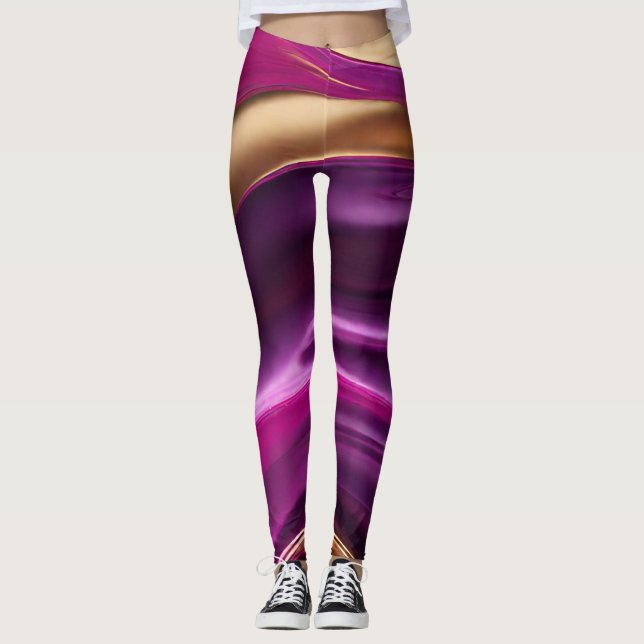 Modern Abstract-Purple Pink and Gold- Leggings (Front)