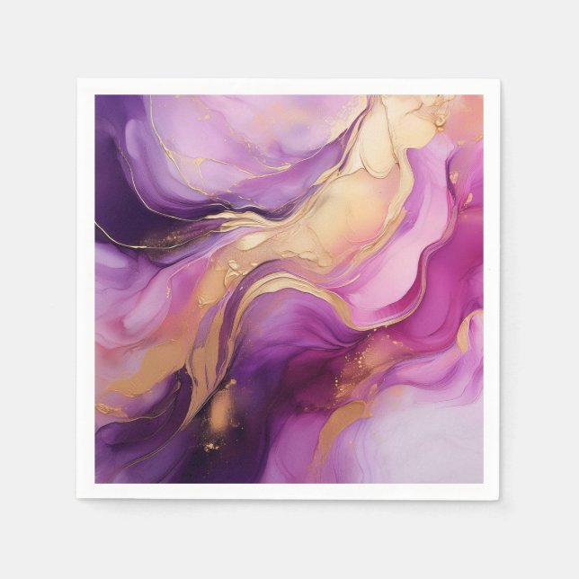 Modern Abstract-Purple Pink and Gold Napkins (Front)