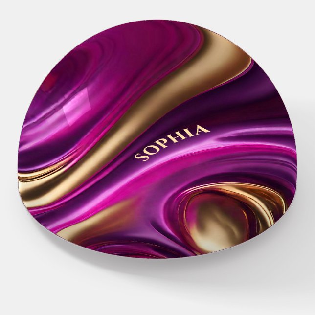 Modern Abstract-Purple Pink and Gold- Paperweight (Angled)