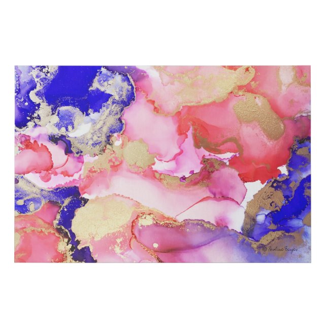 Modern Abstract Purple Pink Gold Swirls Faux Canvas Print (Front)