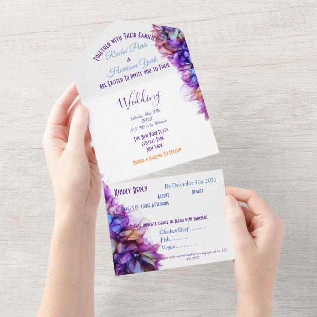 Modern Abstract Purple Violet Wedding Invitation (Tearaway)