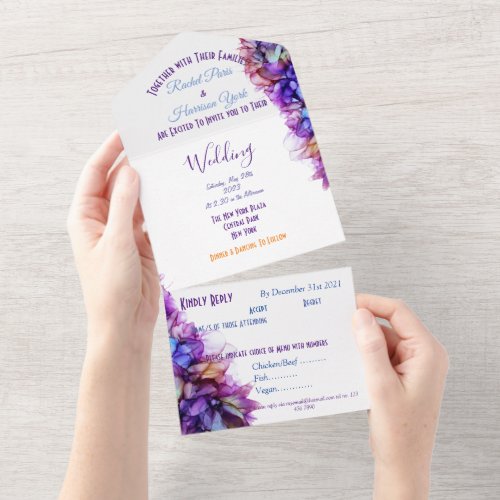 Modern Abstract Purple Violet Wedding Invitation
