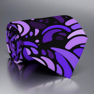 Modern Abstract Purple Waves Black Artistic Neck Tie
