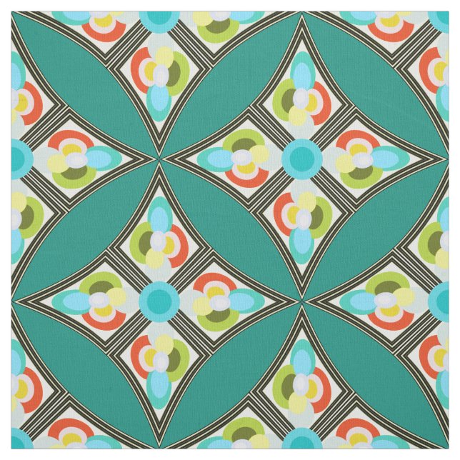 Modern Abstract Quilt Pattern Teal Fabric (Swatch)