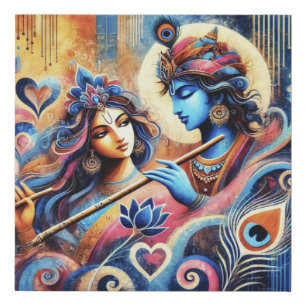Modern Abstract Radha Krishna Painting Romantic Faux Canvas Print