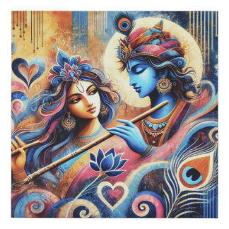 Modern Abstract Radha Krishna Painting | Romantic Faux Canvas Print