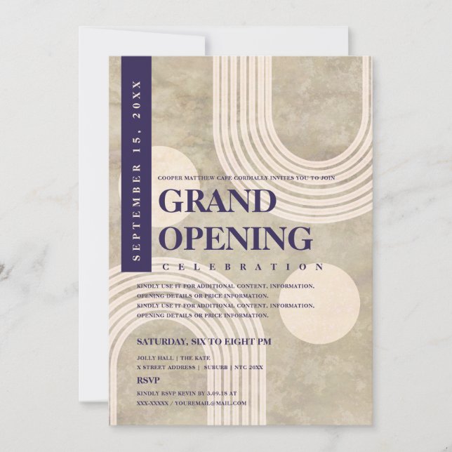 Modern Abstract Rainbow Navy Blue Grand Opening Invitation (Front)