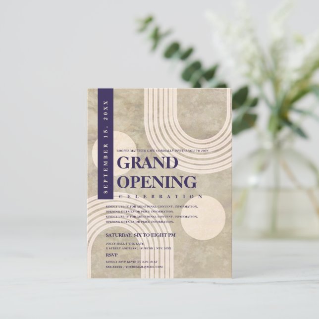 Modern Abstract Rainbow Navy Blue Grand Opening Invitation Postcard (Standing Front)