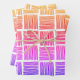 Modern Abstract Rainbow Textured Lines Wrapping Paper Sheets