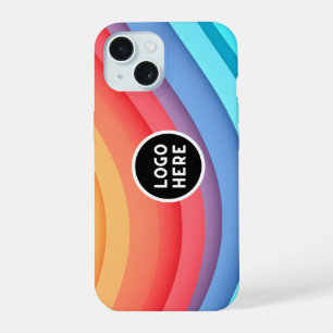 Modern Abstract Rainbow Waves with your Logo iPhone 15 Case