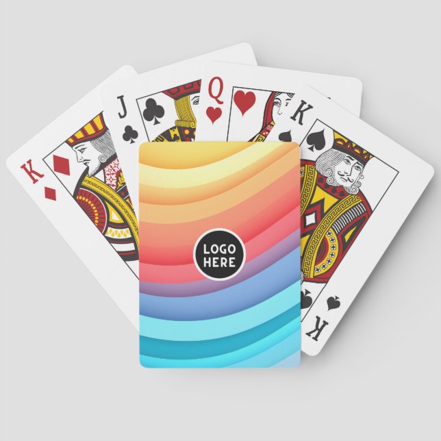 Modern Abstract Rainbow Waves with your Logo  Poker Cards (Back)