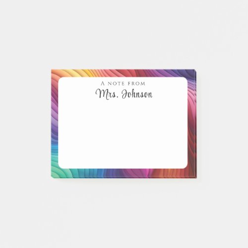 Modern Abstract Rainbow Wavy Layers Teacher Post_it Notes