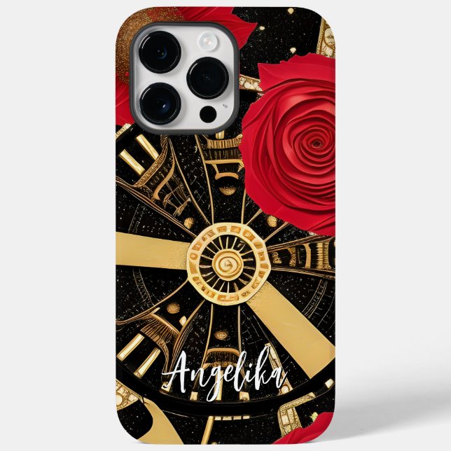 Modern Abstract Red and Gold Clock Customizable  Case-Mate iPhone Case (Back)
