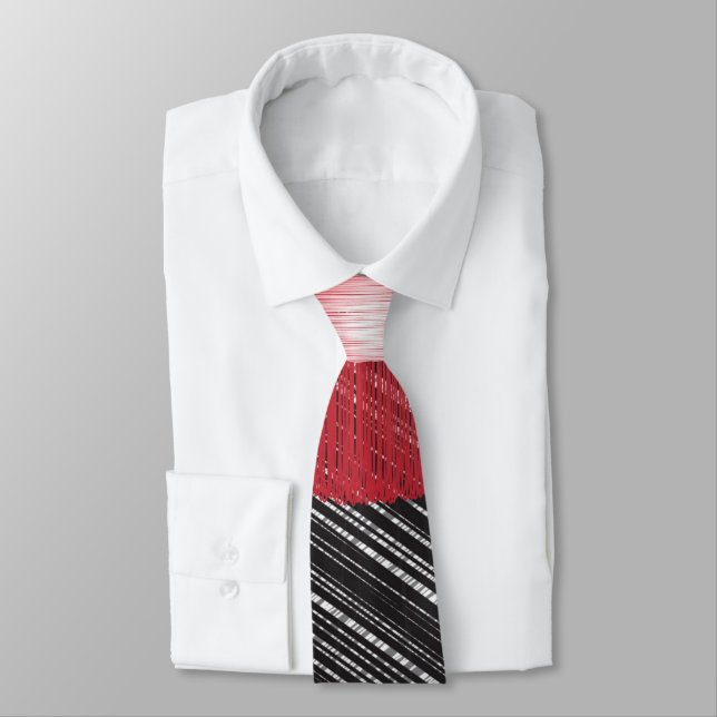 Modern Abstract Red, Black, and White Neck Tie (Tied)