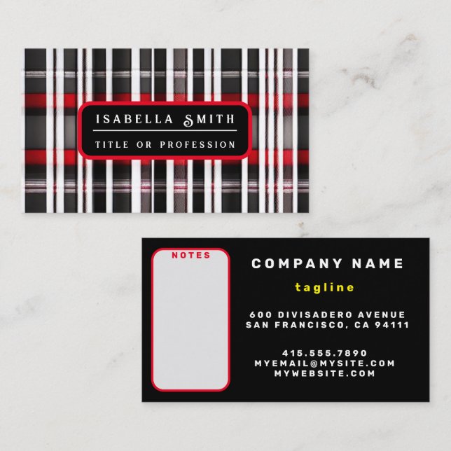 Modern Abstract Red Black Plaid Collection Business Card (Front/Back)