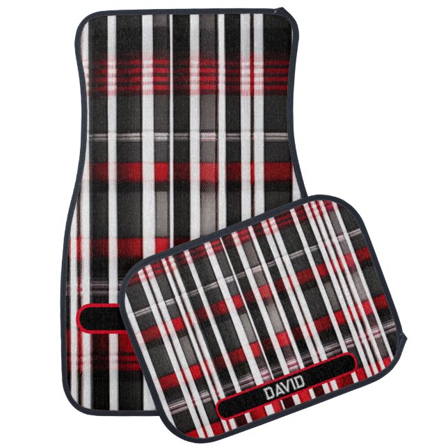 Modern Abstract Red Black Plaid Collection Car Floor Mat (Set)