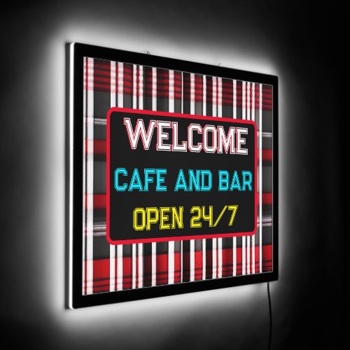 Modern Abstract Red Black Plaid Collection LED Sign