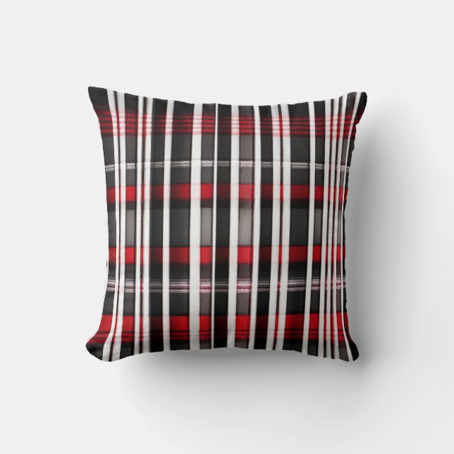 Modern Abstract Red Black Plaid Collection Throw Pillow (Front)