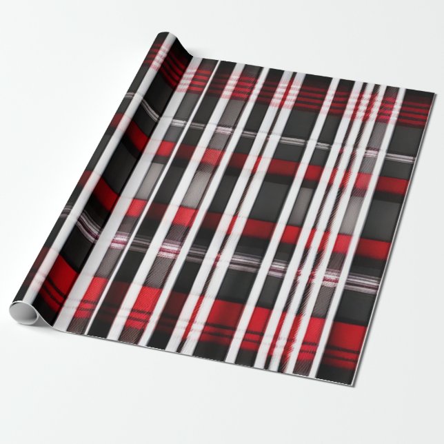Modern Abstract Red Black Plaid Collection Wrapping Paper (Unrolled)