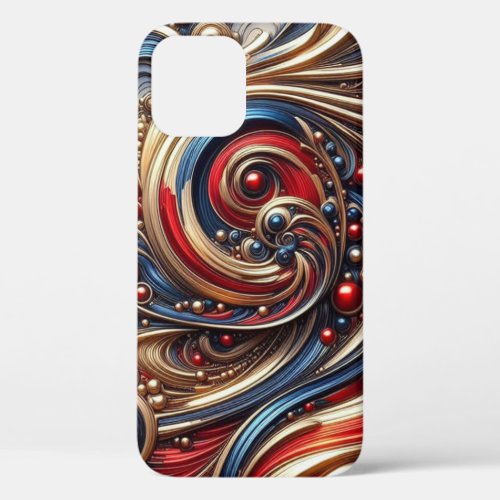Modern Abstract RED BLUE GOLD iPhone 12 Case