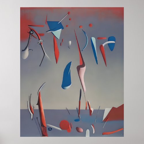 Modern Abstract red blue pink forms Poster