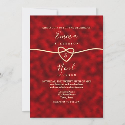 Modern Abstract Red Gold Wedding Invitation