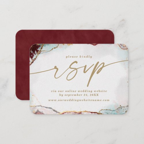 Modern Abstract Red  Gold Wedding Website RSVP Enclosure Card