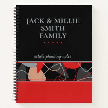 Modern Abstract Red  Gray & Black Estate Notebook by FamilyTreed at Zazzle