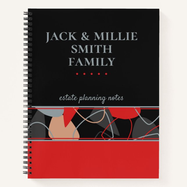 Modern Abstract Red, Gray & Black Estate Notebook (Front)