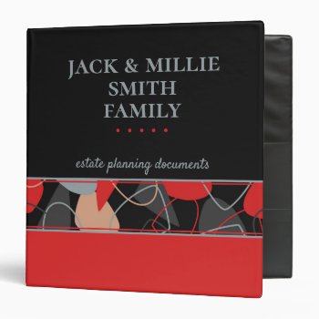 Modern Abstract Red  Gray & Black Estate Planning  3 Ring Binder by FamilyTreed at Zazzle