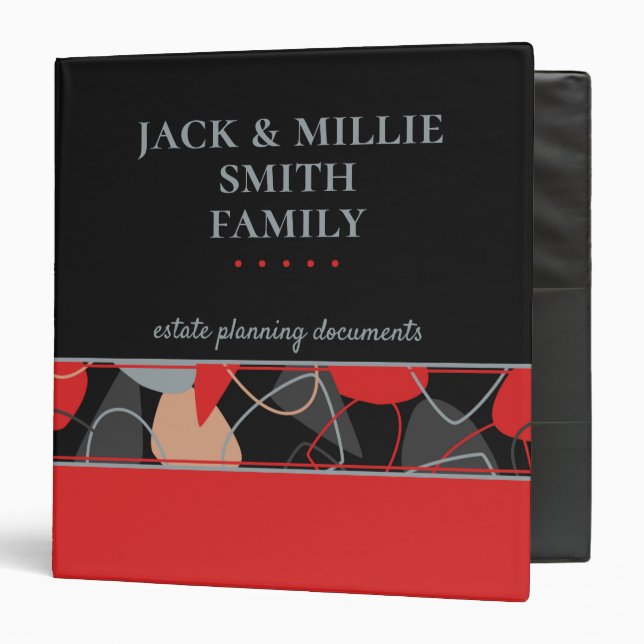 Modern Abstract Red, Gray & Black Estate Planning  3 Ring Binder (Front/Inside)