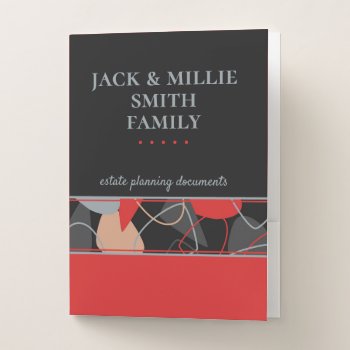 Modern Abstract Red  Gray & Black Estate Planning Pocket Folder by FamilyTreed at Zazzle