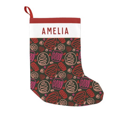 Modern Abstract Red One line Shapes Pattern Small Christmas Stocking