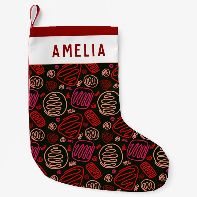 Modern Abstract Red One line Shapes Pattern Small Christmas Stocking (Front)
