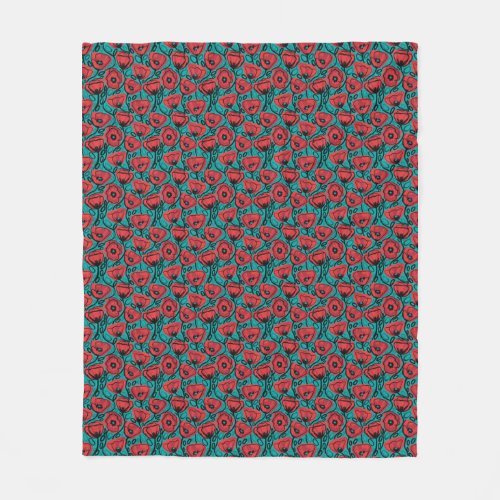 Modern Abstract Red Poppy Floral Pattern Fleece Blanket
