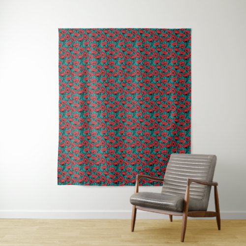 Modern Abstract Red Poppy Floral Pattern Tapestry