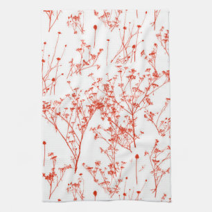 Modern Abstract Red Toile Wildflowers on White Kitchen Towel