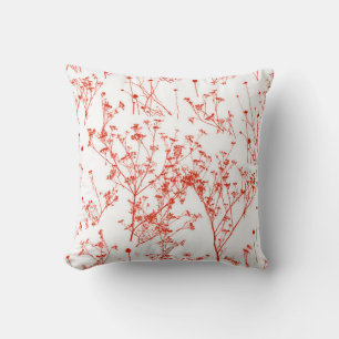 Modern Abstract Red Toile Wildflowers on White Throw Pillow