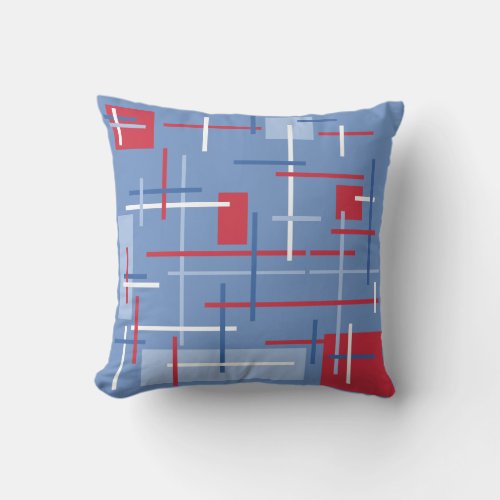 Modern Abstract Red White Blue Geometric LineArt   Throw Pillow