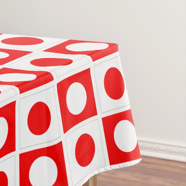 Modern Abstract Red & White Tablecloth (In Situ)