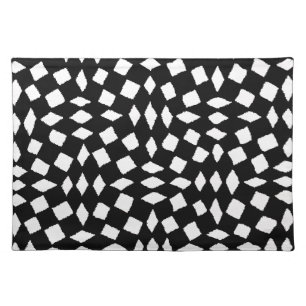 Modern Abstract Retro Black White Checker Pattern Cloth Placemat