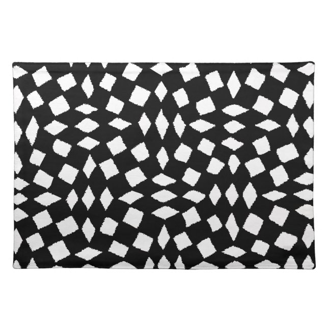 Modern Abstract Retro Black White Checker Pattern Cloth Placemat (Front)