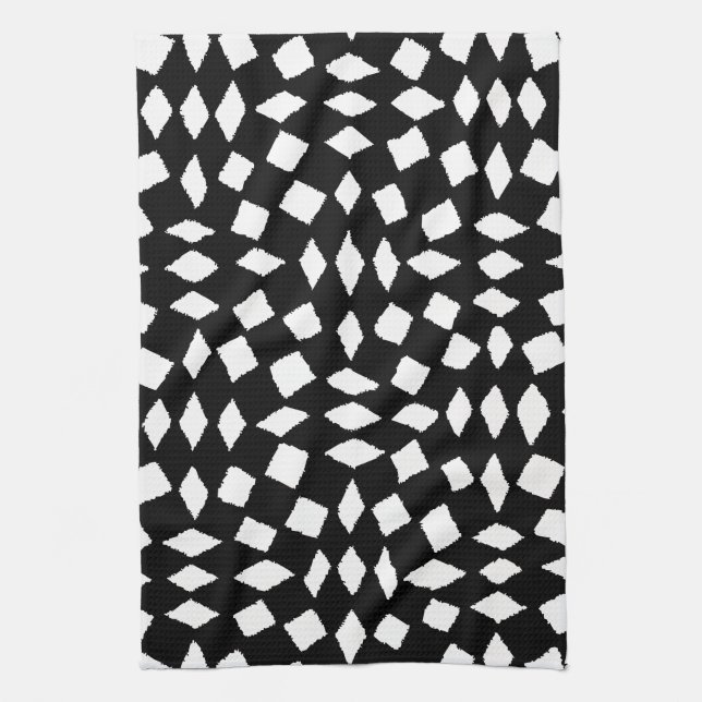 Modern Abstract Retro Black White Checker Pattern Kitchen Towel (Vertical)