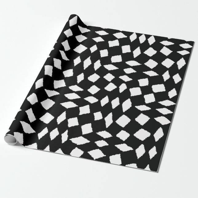 Modern Abstract Retro Black White Checker Pattern Wrapping Paper (Unrolled)
