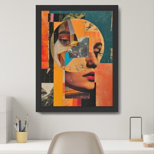 Modern Abstract retro collage geometric woman Framed Art