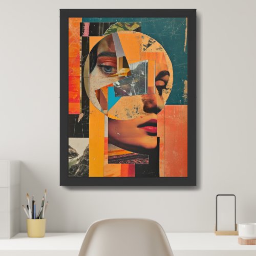 Modern Abstract retro collage geometric woman Framed Art